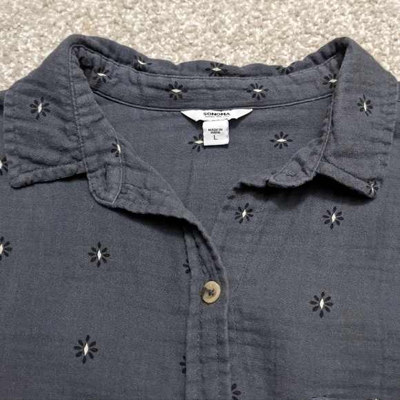 (2/$25) Sonoma high low button up long sleeve blouse grey 100% cotton - Picture 2 of 15